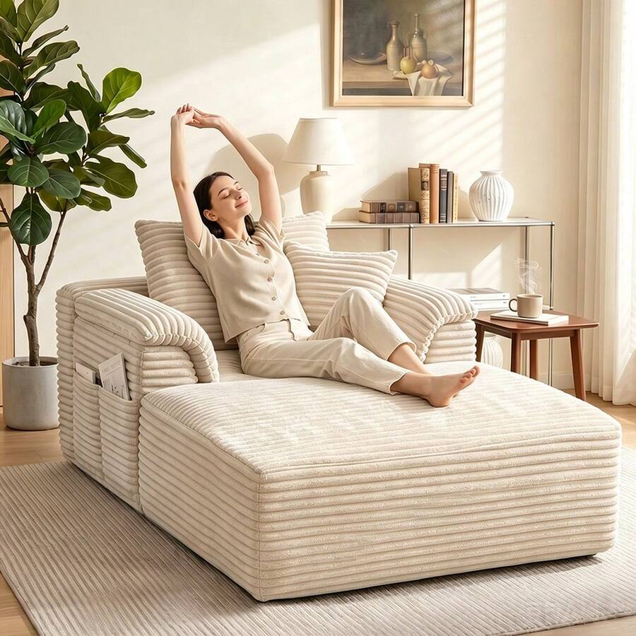 VerdeCore 48" Oversized Single Cloud Sofa Bed, Deep Seat Cushion, No Assembly Required, Boneless Fluffy Couch With Plush Cushions, Modern Sleeper Loveseat For Living Room, Bedroom, Small Spaces, Apartment, Movie Night - 米色 - 查看 1