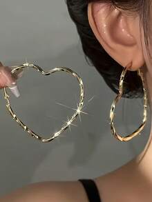 1 par de aretes de aro grandes con textura cepillada de oro falso para mujer - Oro de imitación - Ver 1