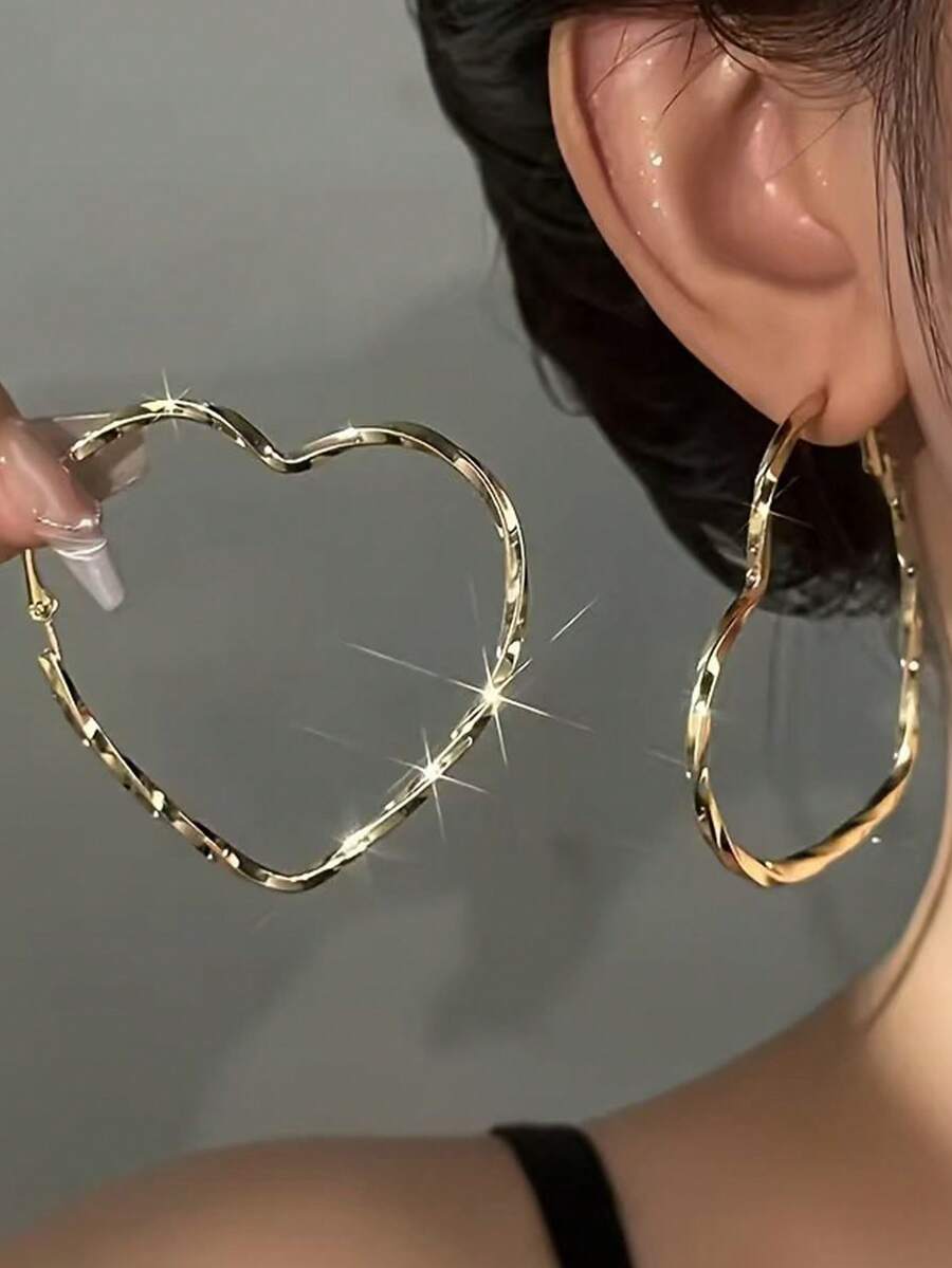 1 par de aretes de aro grandes con textura cepillada de oro falso para mujer - Oro de imitación - Ver 1