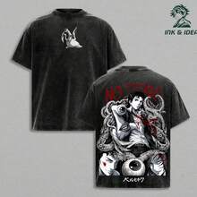 Camiseta 100% algodón, corte holgado con estampado Elder Emo Club Y2K. - Negro - Ver 1