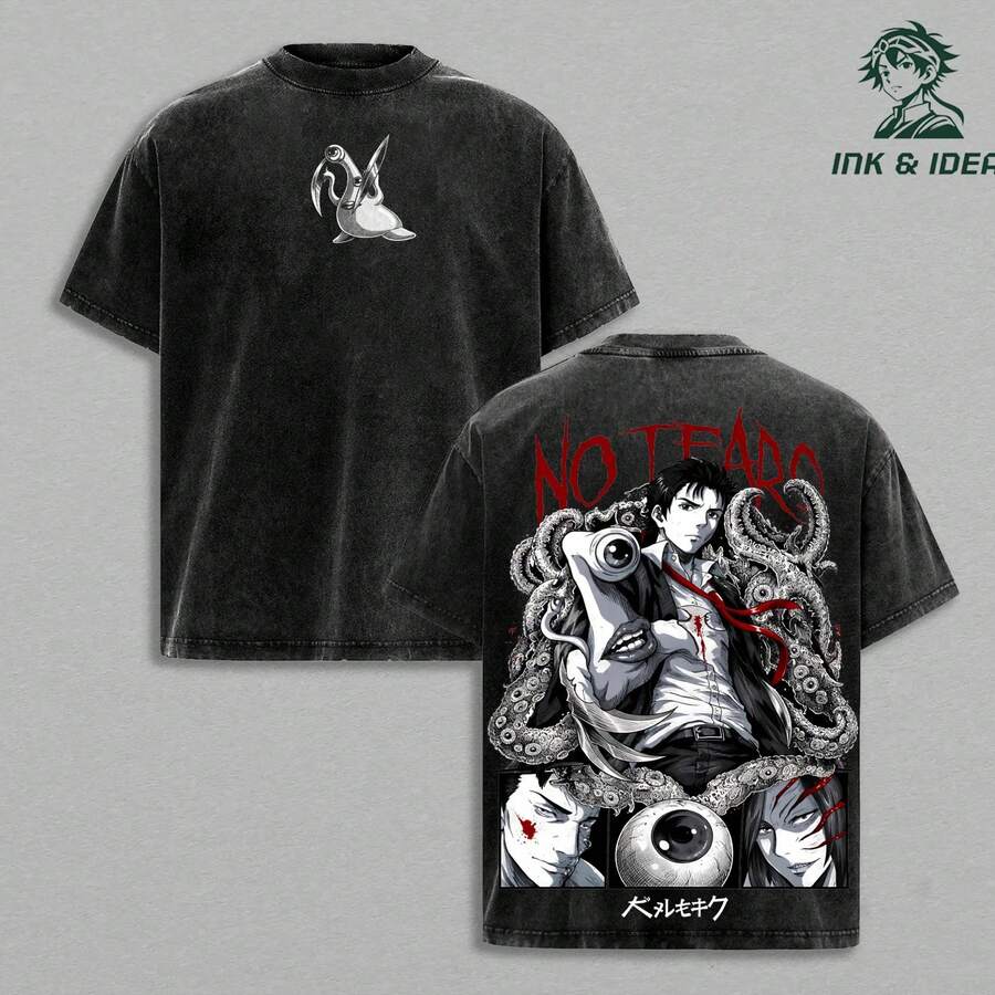 Camiseta 100% algodón, corte holgado con estampado Elder Emo Club Y2K. - Negro - Ver 1