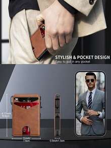 Father's Day Gift | Lucky Aluminum Pop-Up Card Holder, RFID Blocking, 9-13 Cards & ID Window - Brown - View 2
