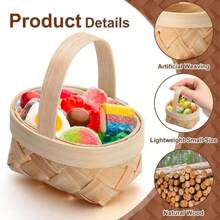 2/5/10pcs Mini Woven Style Faux Wood Baskets With Sturdy Lattice Lid And Handle, Small Round Gift Boxes, Woven Handheld Baskets, DIY Gift Decoration Baskets, Candy Boxes For Weddings, Picnics, Country Parties, Easter And Dollhouses - One Size - View 5