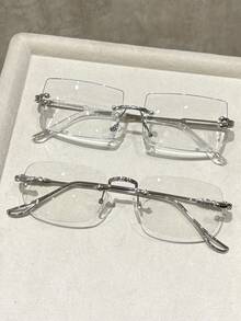 1 Pair Men's Rectangular Metal Frame Anti-Fatigue Eye Protection Clear Lens Glasses, Suitable For Vacation, Back To School, Daily Life, Computer Gaming, TV, Phone And Other Accessories - Clear - View 15