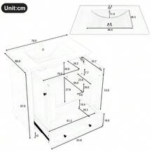 Mueble de baño independiente de 76 x 46 x 87 cm con lavabo integrado, patas de madera maciza, totalmente lacado, resistente a la humedad y al agua, amplio espacio de almacenamiento, lavabo cerámico integrado, color gris. - Negro - Ver 4