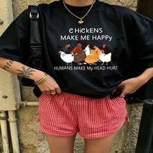 Cute Daily Casual Graphic T-Shirt 100% Cotton Oversized Soft Breathable Casual Crewneck Short Sleeve Top Aesthetic Daily Fashion Lovers Casual Wearers Gift Givers  Basic - 黑色 - 查看 18