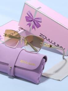 ZOVUJUMY Luxury Frameless Cut-Edge Sunglasses, Exquisite Metal Carved Temples, Slimming Women's Versatile, Daily Commute, Date Shopping, Suitable For Various Style Outfits Elegant Women's Holiday Gift - Multicolor - View 6