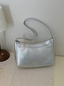 1pc Solid Color Minimalist PU Leather Women's Bag, Lightweight Zipper Closure Handbag, Versatile Shoulder Bag For Girls' Daily Use - one-size - View 5