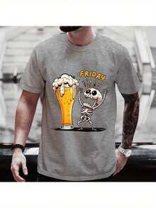 Camiseta de Algodón para Hombres Talla - Diseño Divertido Finalmente Viernes con Jarra de Cerveza, Manga Corta y Cuello Redondo, Ropa Casual para Amantes de la Cerveza, Lavable aá - Blanco - Ver 1