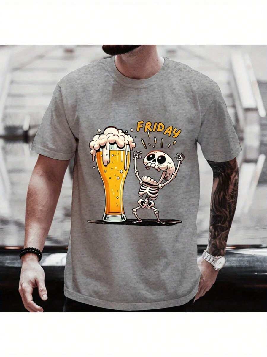 Camiseta de Algodón para Hombres Talla - Diseño Divertido Finalmente Viernes con Jarra de Cerveza, Manga Corta y Cuello Redondo, Ropa Casual para Amantes de la Cerveza, Lavable aá - Blanco - Ver 1