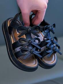 Girls' Spring/Summer New Fashion Sweet Bow Soft Sole Princess Style Beach Sandals - Black - View 4