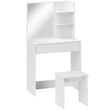 Vanity Table And Stool Set, Makeup Desk With Mirror, 3 Shelves And Storage Drawers, White, 75 X 40 X 137 Cm - 白色 - 查看 11