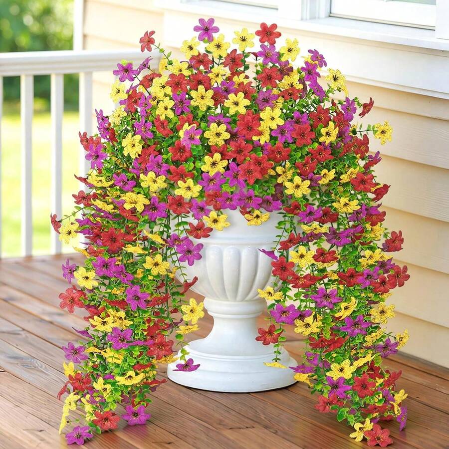 1pc Vibrant Artificial Hanging Flowers - Faux Orchid & Butterfly Decor For Outdoor, Garden, Porch, Window - Perfect For Spring & Summer Home Accents, Spring Decorations, Outdoor Decor - Yellow, Purple and Red - View 1