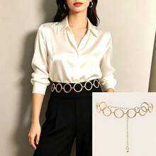 1pc Punk Style Gold Round Ring Chain Waist Belt, Adjustable Geometric Metal Waist Chain, Y2K Aesthetic Women Body Chain, Suitable For Nightclub And Streetwear - A Gold - View 2
