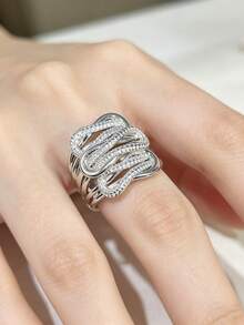 1pc Exquisite Fashion Cubic Zirconia Ring, Women's Valentine's Day Gift, Suitable For Wedding, Engagement, Anniversary, Party And Other Occasions - Silver - View 8