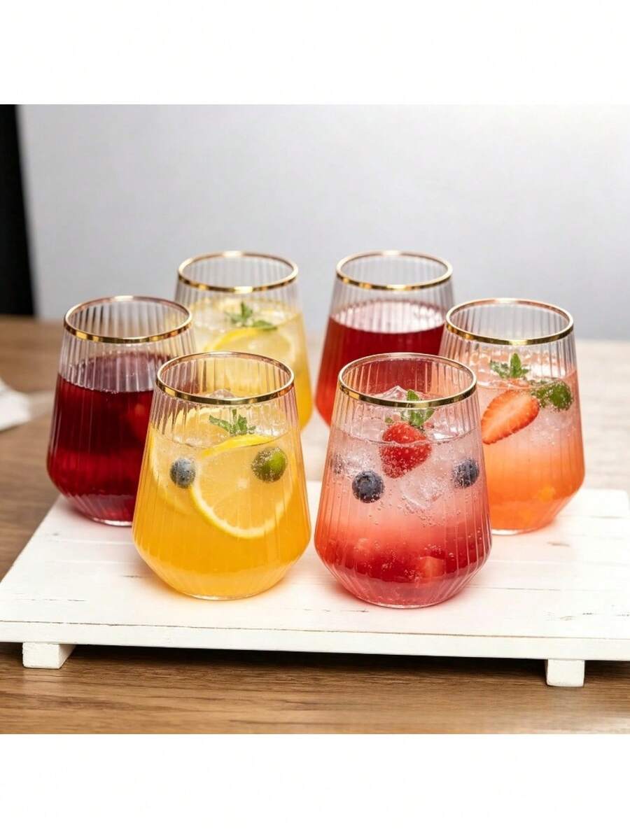 4/2/1pc Impact-Resistant Gold Striped Vertical Cups, Suitable For Beverages, Cold Drinks, Juices, Champagne, Sparkling Water, Perfect For Parties, Weddings, Birthdays, Camping And Catering Services - Multicolor - View 1