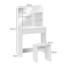 Vanity Table And Stool Set, Makeup Desk With Mirror, 3 Shelves And Storage Drawers, White, 75 X 40 X 137 Cm - 白色 - 查看 4