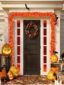 1/12pcs, Artificial Autumn Leaf Garland, Ivy Hanging Vine Garland, Fake Maple Leaf Garland, Suitable For Halloween Thanksgiving Holiday Decoration, Home Wedding Fireplace Party, Autumn Home Decor, Room Decor, Gift, Table Decor, Centerpiece Decor - Red - View 5