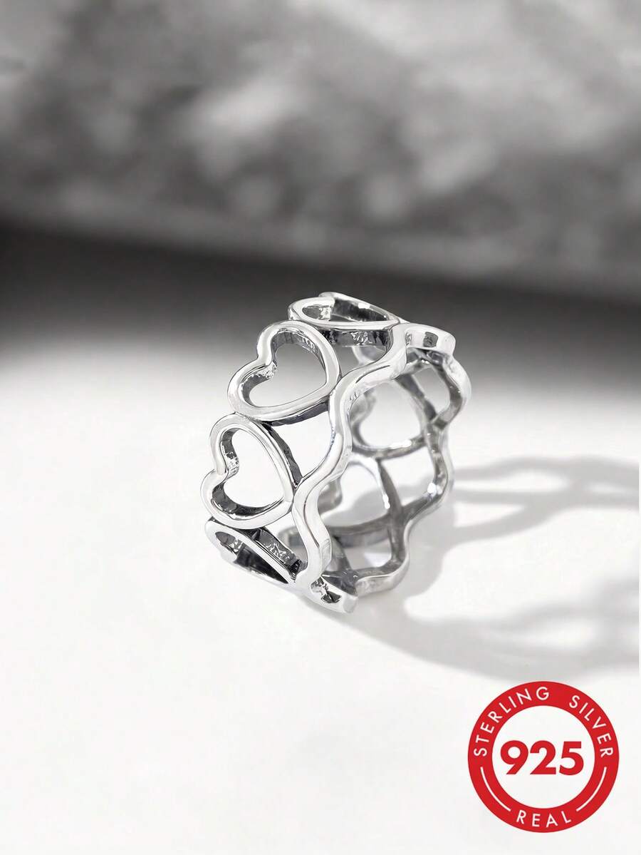 1 buah Cincin Hati Lingkaran Penuh Vintage Minimalis Unik dari Perak Sterling 925, Hadiah Perhiasan Istimewa untuk Wanita - Lingkaran cinta penuh - View 1