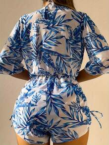 Conjunto de Bikini con Estampado de Hojas para Mujer - Blanco - Ver 2