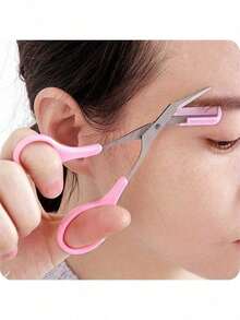 Curved Blade Eyebrow Scissor With Built-In Comb Set, Precision Brow Trimming Combination Kit For DIY Eyebrow Shaping, Portable Stainless Steel Beauty Shear For Facial Hair Trim Daily Makeup Grooming Small Cosmetic Tool Accessories. - A - View 3