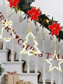 3/1pc Warm Yellow Christmas Window Lights - Christmas Decor, LED Suction Cup Lights With Bells, Light Brown Design, Star Shape, Snowflake Shape, 7.8*6.3 Inches, Battery Operated, Suitable For Indoor And Outdoor Christmas Tree, Fireplace, Window And Room Decoration (Batteries Not Included). - Warm Color - View 6