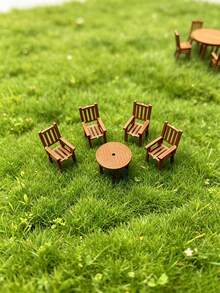 5pcs/1pc Mini Table And Chair Set, Wavy Round Table Armchair, Miniature Garden Table And Chair Set, Suitable For DIY Fairy Garden, Micro Landscape Crafts, Glass Containers, Potted Plant Decoration, Birthday Gift, Miniature Space Decoration/Arrangement - One Size Fits All - View 3