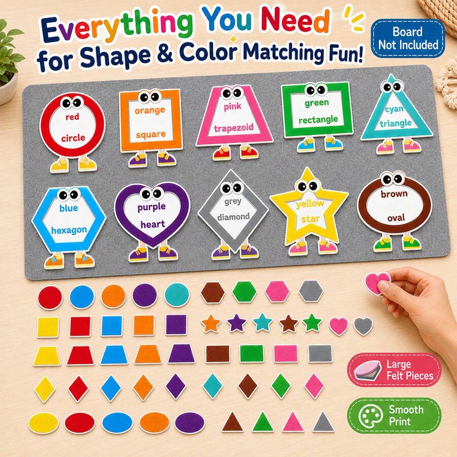 hoojojo 70pcs Felt Card Set, For Color And Shape Recognition, Matching Games, Children's Interactive Toys, Decorative Felt Cards, Classroom Games, Parent-Child Activities, Back To School Essentials, Suitable For Home, Classroom And Large Gatherings