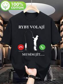 Camiseta humorística de pesca checa para hombre - Camiseta gráfica "RYBY VOLAJI", disponible en rojo y verde - Ropa ligera de verano para entusiastas de la pesca y amantes de - Negro - Ver 1