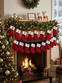 1Pc Red Knitted Christmas Hanging Stocking, Initial Letter A-Z Knitted Xmas Stocking, Ornament Stocking, Christmas Tree Decoration, Christmas Gift, Merry Christmas Party Decor, Christmas Decoration, Xmas Decor, Decor, Decor, Christmas Home Decor - Multicolor - View 7