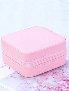 1pc Travel Jewelry Organizer Box, Women's Gift, Mini Jewelry Storage Box With Mirror For Necklaces And Earrings, Pink Travel Essential, Women's Day Gift, Suitable For Vacation, Beach, Bathroom, Bedroom, Large Capacity - Multicolor - View 5