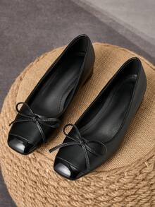 MonaNise Square Toe Low Block Heel Work Pumps - Black - View 3