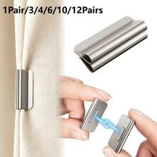 1Pair/3/4/6/10/12Pairs Magnetic Curtain Blackout Clips, Closure Fixing Buckles, No-Drill No-Sew Home/Dorm Blackout Accessories, No Hole Required, Light-Blocking Anti-Transparent, Curtain Clips, Suitable For Home, Bedroom And Office Curtains - Silver - View 2