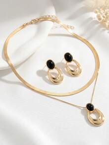 2 ensembles de bijoux goutte d'eau, style minimaliste de luxe, pendentif goutte d'eau creux + chaîne serpent + boucles d'oreilles goutte d'eau assorties + finition polie miroir, convient pour les robes de soirée ou les déplacements quotidiens pour les femmes à la mode - Multicolore - Voir 2