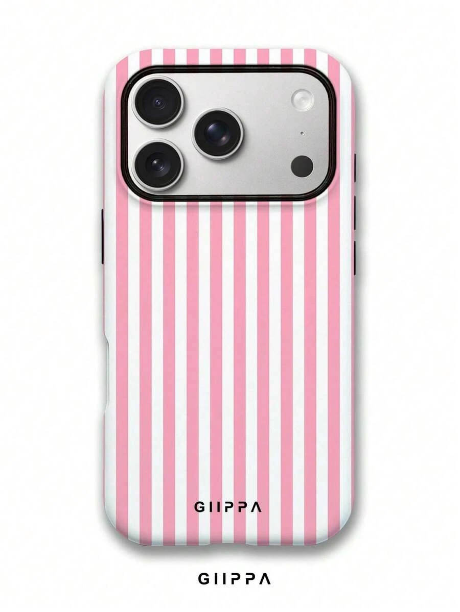 A Stylish Phone Case That Does Not Include A Lanyard Or Stand. GIIPPA 1pc Phone Case With A Misty Blue Striped Design, Compatible With 17 Pro, 16 Pro, 15 Pro, And 14 Pro. A Stylish And Interesting Korean-Style Phone Case, Compatible With 11/12/13/14/15/16 Pro Plus. A Stylish Design For Men And Women, A Great Gift For Girlfriends During Easter, Wedding Season, Or Birthdays. - 粉色 - 查看 1