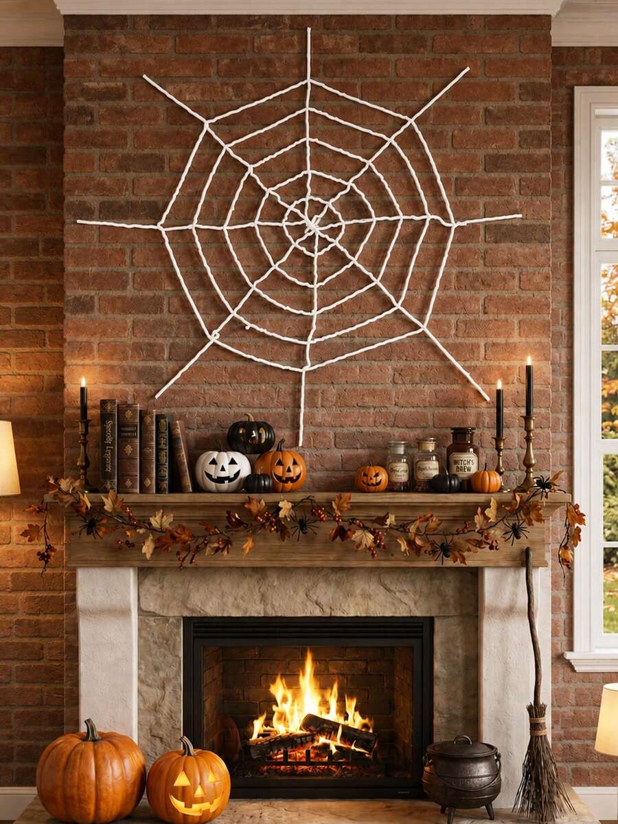 1 pieza Telaraña de peluche blanca, Decoración de telaraña de peluche, Decoración de Halloween, Suministros para fiestas de Halloween 2026 interiores/exteriores, Decoración de pared, Decoración del hogar de Halloween, Decoración colgante de casa embrujada, Decoración de invierno, Decoración de fiesta de Halloween, Suministros para fiesta de Halloween, Recuerdos de fiesta