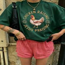 Heartfelt Daily Casual Graphic T-Shirt 100% Cotton Oversized Soft Breathable Casual Crewneck Short Sleeve Top Cute Aesthetic Vintage Retro Vibe Casual Wearers Fashion Lovers Daily Outfit Enthusiasts Gift Givers - 綠色 - 查看 18