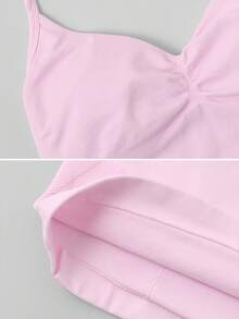 NcmRyu Top deportivo para mujer de 1 pieza, color liso, cuello halter, tirantes finos ajustables, escote en V, fruncido y espalda descubierta - Rosa - Ver 4