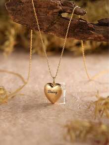 1PC Customized Vintage Carved Heart Photo Box Pendant Necklace, Can Customize Engraved Name, Love Words, Embedded 1-2 Precious Photos Inside, Gold-Plated Luxury Collarbone Chain Style. Niche Heartfelt Commemorative Jewelry, Suitable For Valentine's Day, Birthday, Anniversary Gifts, Exclusive Customized Gifts For Girlfriend, Mother, Best Friend, Private Customized Jewelry To Preserve Precious Memories. - Photo Box Necklace - View 7