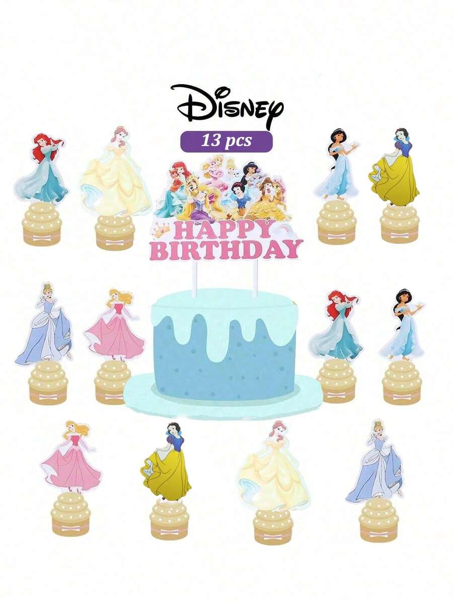 13 piezas Juego de decoración de pasteles de princesa, surtido de decoraciones de cupcakes con temática de princesa, decoraciones de fiesta de cumpleaños de princesa - Regleta de enchufes con forma de pastel de dibujos animados - Ver 1