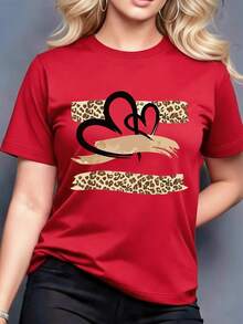 Women's Short-Sleeved Crew Neck Printed T-Shirt, Y2K, Sunset Coastal Landscape Evoking Beach Holidays, Perfect For Summer Season And Beach Getaways - 紅色 - 查看 1