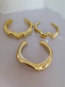 CCB Gold-Plated Asymmetrical Wavy Open Bangle Set, Vintage Women's Bracelet - Gold - View 2