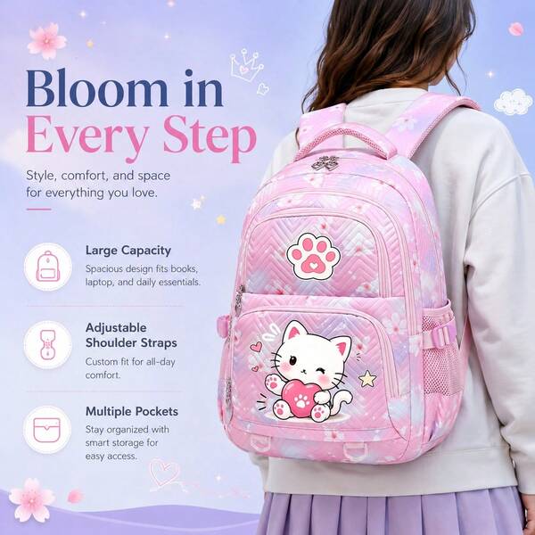 Schoolbag High School Students Backpack Cartoon Laptop Backpack Cute Large Travel Bag Casual Backpacks, Back To School Supplies