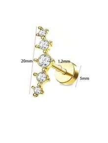 12pcs/Set Gold Color Earrings, Circular Barbell Earrings With 4-Prong Cubic Zirconia - Multicolor - View 5