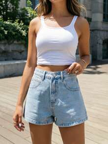 Summer New Hot-Selling Women's Denim Shorts, Casual Comfortable, Loose Wide Leg, Large Leg Opening, Classic Fashion, Simple Comfortable, Women's Stretch Denim Shorts - Baby Blue - View 3