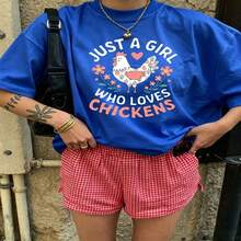 Cute Daily Casual Graphic T-Shirt 100% Cotton Oversized Soft Breathable Casual Crewneck Short Sleeve Top Aesthetic Daily Fashion Lovers Casual Wearers Gift Givers  Basic - 藍色 - 查看 18