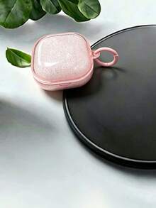 1pc Pink Glitter Earphone Case With Pink Round Ring Hook For Samsung, Etc. - Baby Pink - View 4