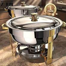 Juego de 4 piezas de Chafing Dish para Buffet, Plato Calentador Redondo para Buffet, Calentador de Alimentos de Acero Inoxidable de Alta Calidad, Adecuado para Fiestas, Reuniones Navideñas, Bodas y Servicios de Catering - Ver 5