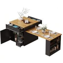Extendable Kitchen Island (120-184 Cm) With Drawers And Casters, Mobile Island With Wood-Effect Top, Versatile Countertop For Kitchen, Dining Room And Bar, White - 黑色 - 查看 1