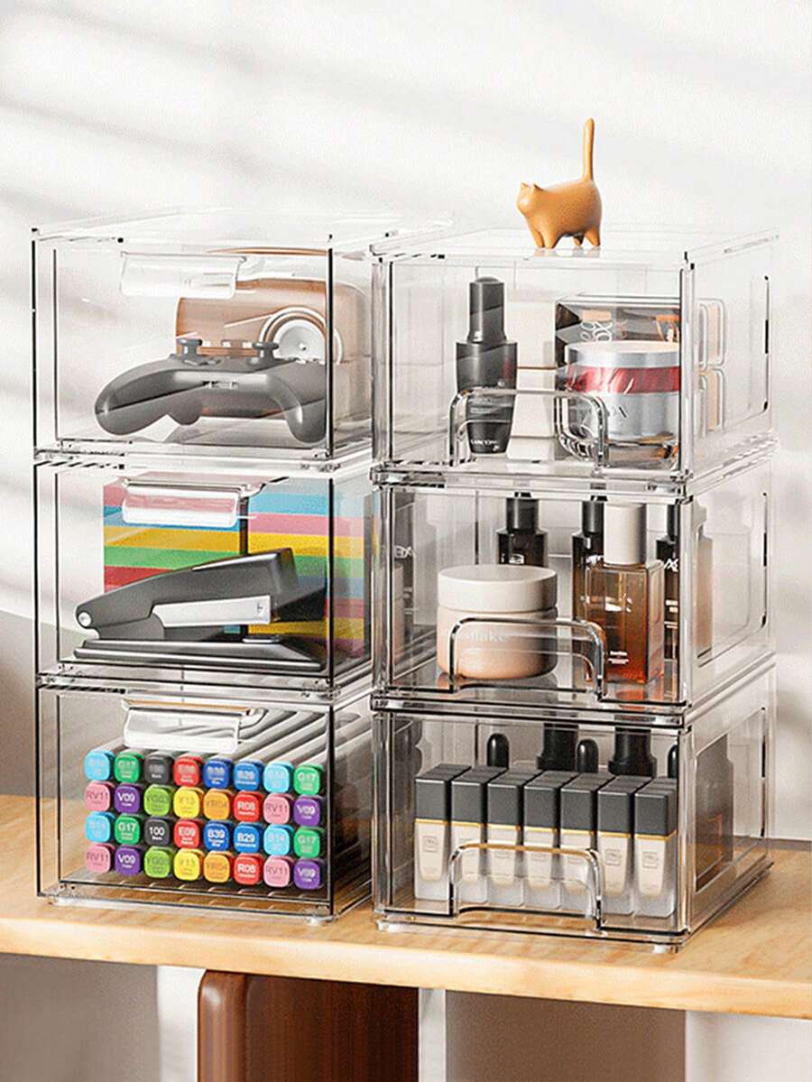 1/2/6PCS Clear Acrylic Stackable Storage Drawer Pull-Out Dustproof Visible Large Capacity Bathroom Vanity Cabinet Desktop Back To School Minimal Skincare Cosmetic Counter Organizer Container
